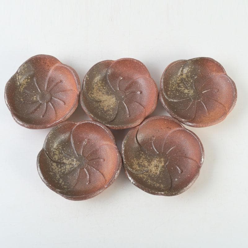 茶道具　信楽焼　高橋楽斎造　ネジ梅　小皿　五客　共箱　V　9662