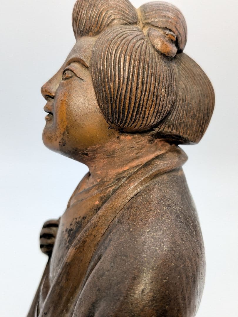 【直しあり】春水 備前焼 女人像 合箱 陶器人形 置物 陶像 希少 レア 骨董品