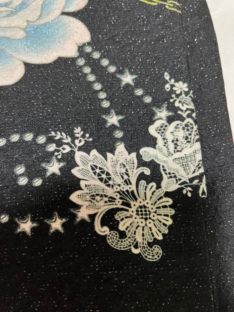 振り袖セット　帯付き　ブラック・バラ・蝶・ラメ入り　期間限定値下げ