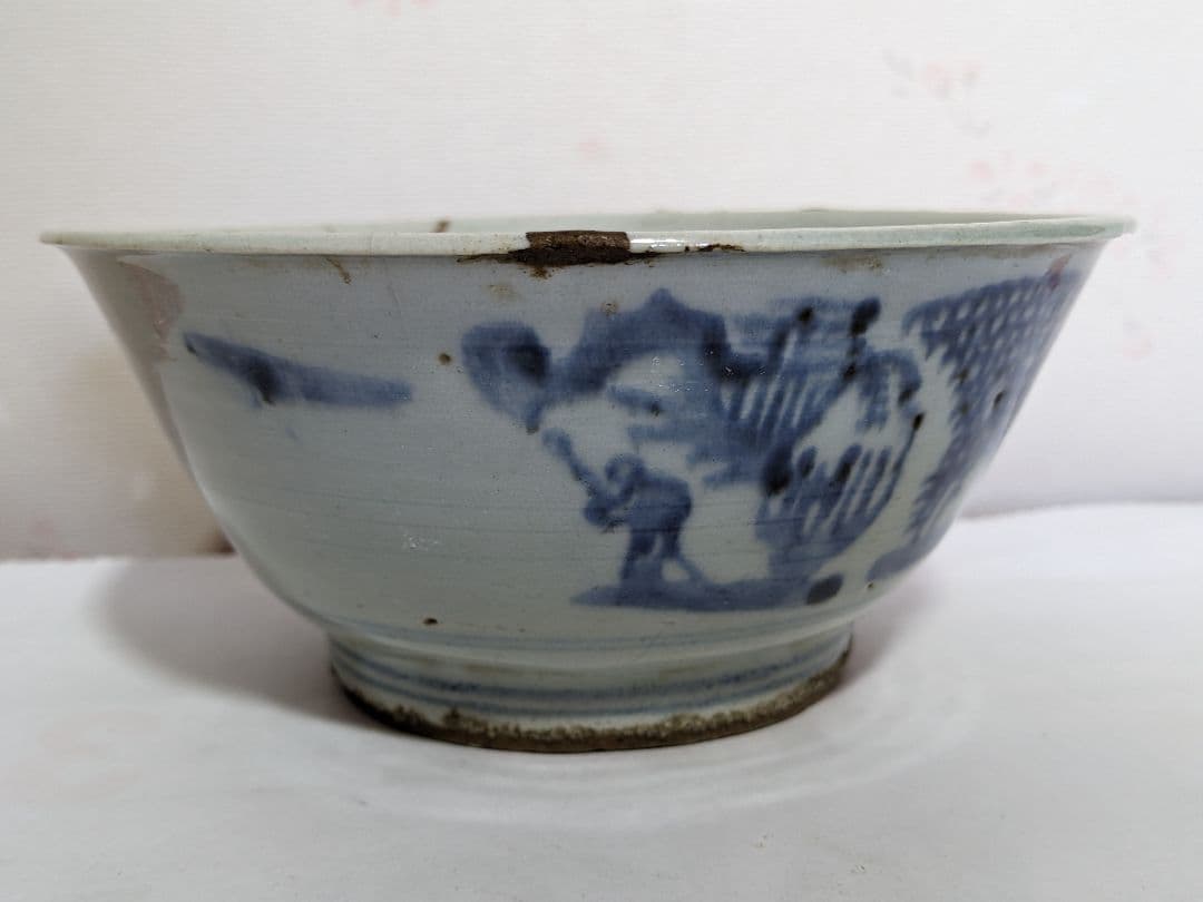 ♦中国古美術品 古陶磁 清時代 染付 山水図鉢 碗 古玩 レア物 骨董品