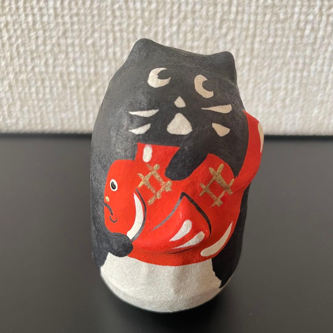 希少✤ 六原張子 起き上り小法師 鯛もちにゃー 民芸品 にゃー 黒色