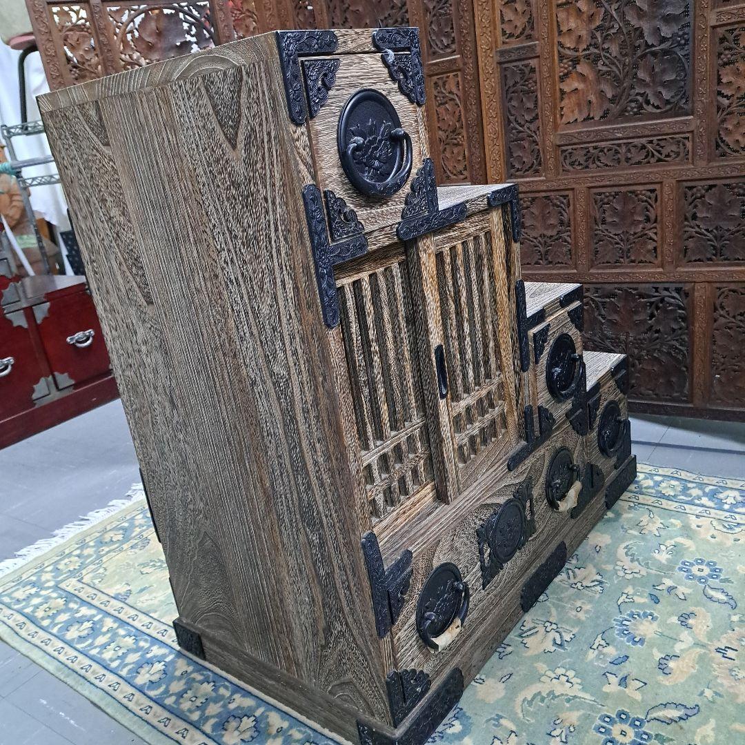 ♡総桐格子戸付き階段タンス 右上がり　左上がり　両面使い♡