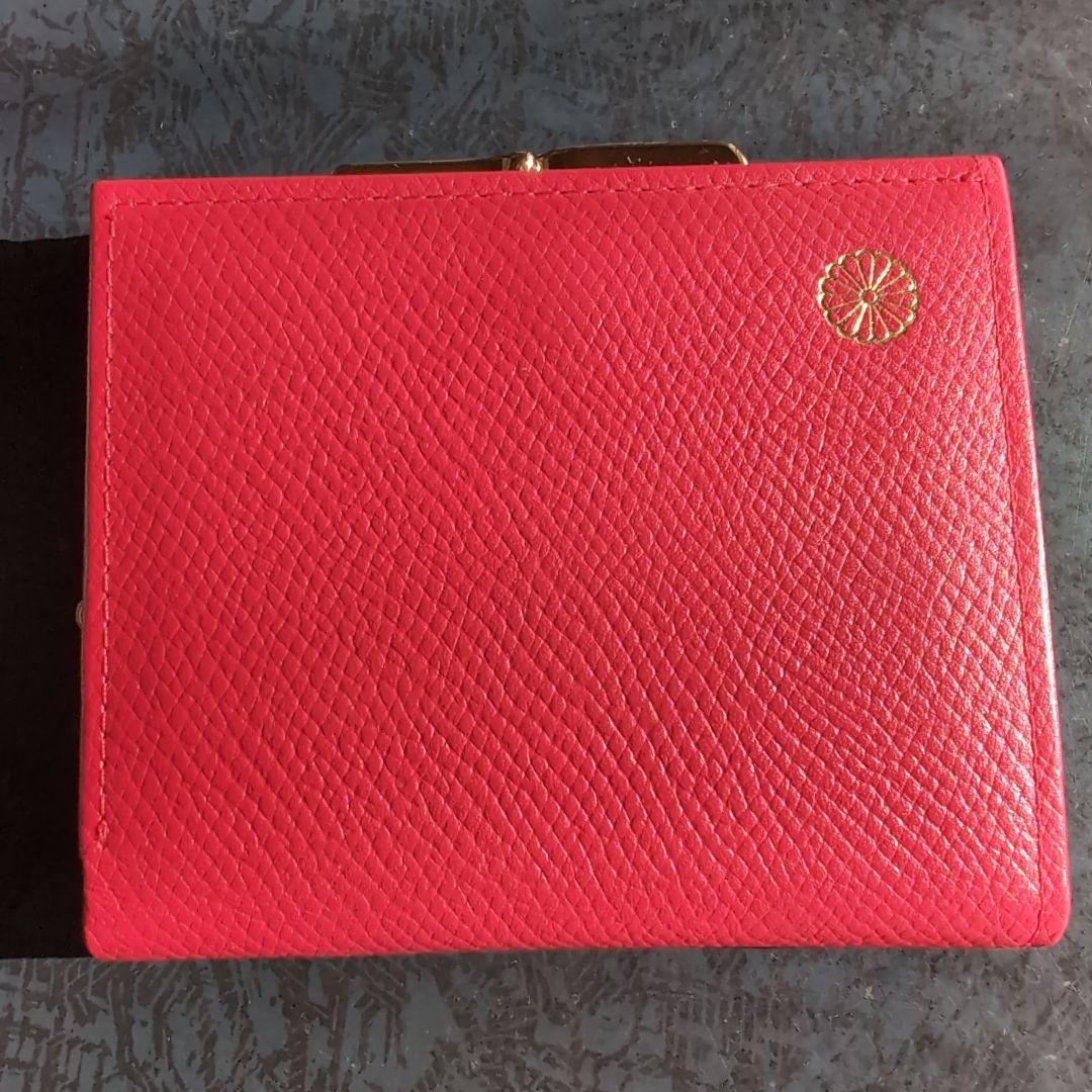 皇居 がま口 2つ折財布 牛革 赤 新品未使用　箱なし