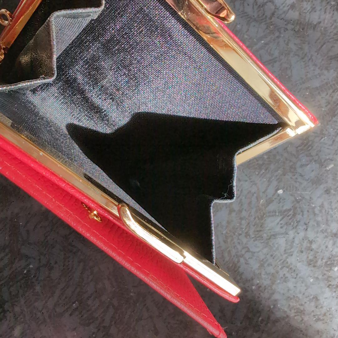 皇居 がま口 2つ折財布 牛革 赤 新品未使用　箱なし