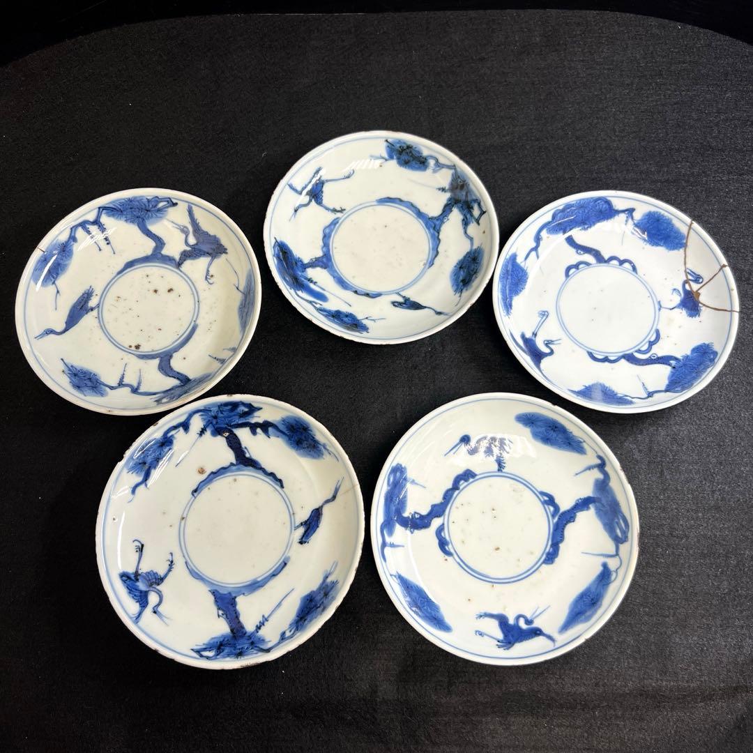 中国明時代　古染付中皿9枚　木箱付　直径約15.5㎝東Y8-0114☆2Fトウル