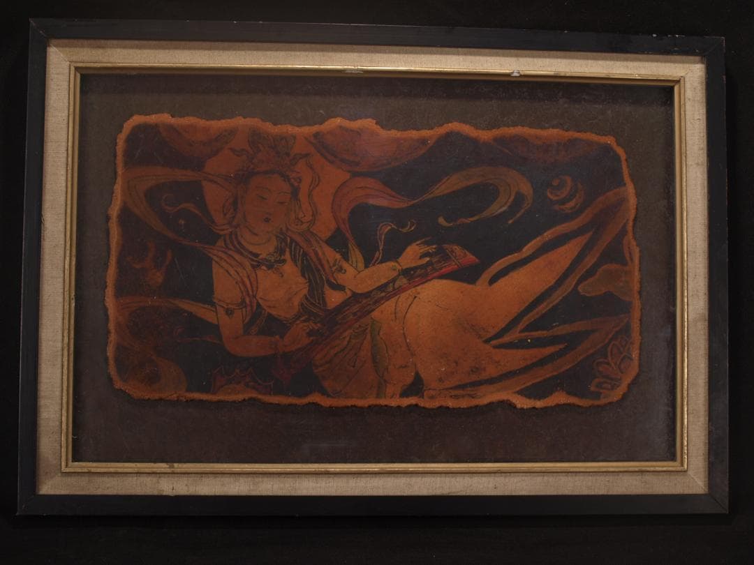 中国唐時代　敦煌莫高窟壁画 彩絵　人物像 発掘品 AK1948A8-5