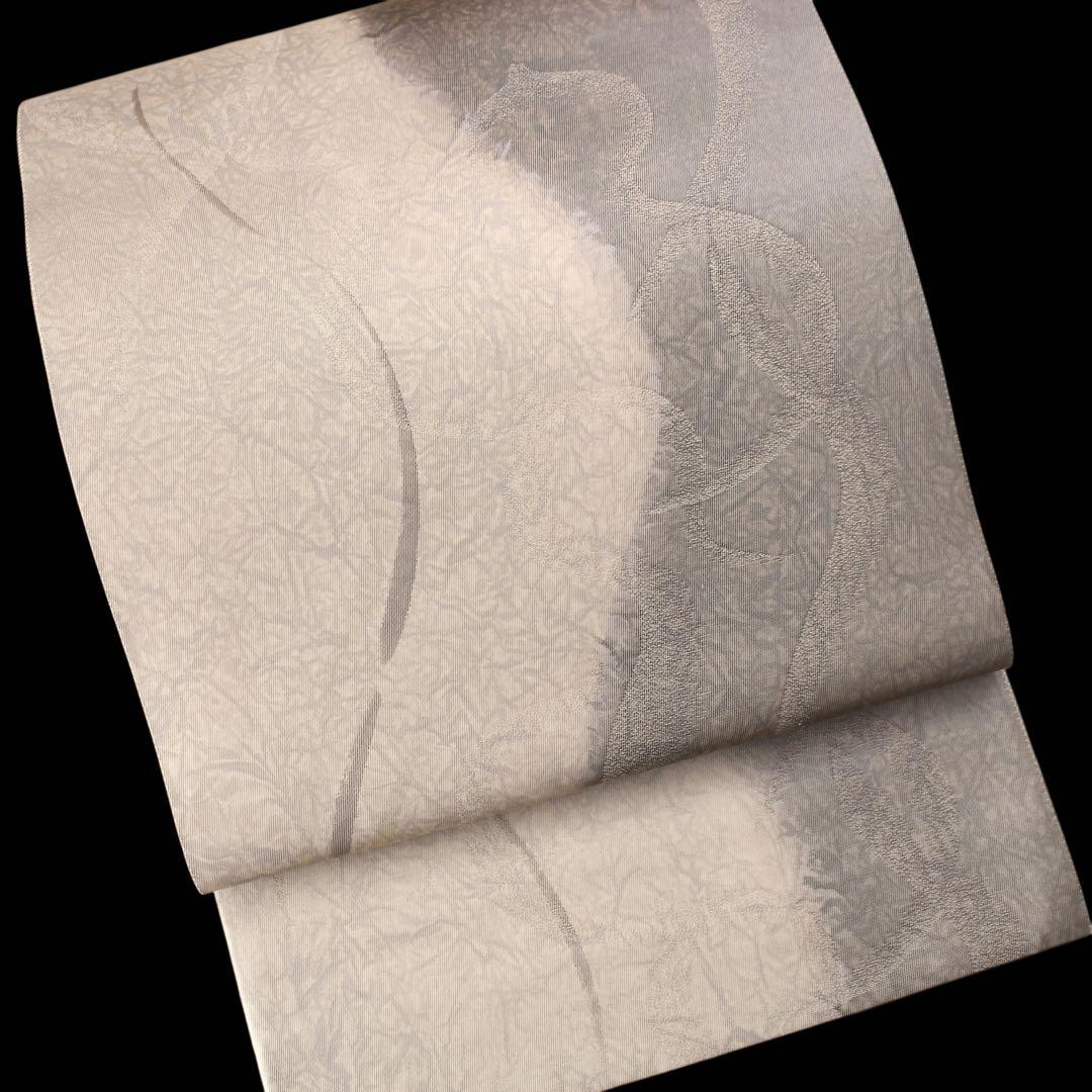 未使用　美品　変わり立涌に瓢箪模様織り出し袋帯　洒落袋帯　ベージュ系　d71