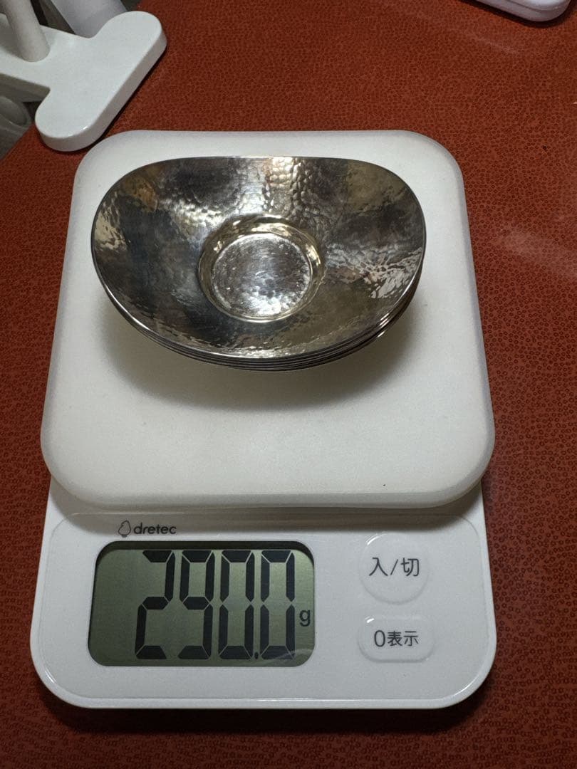 純銀 槌目 小判型 茶托 5枚 桐箱付 約290g 茶道具 煎茶