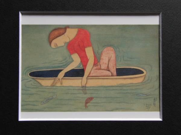 藤田嗣治、【ボート】、希少画集画、新品高級額・額装付、状態良好