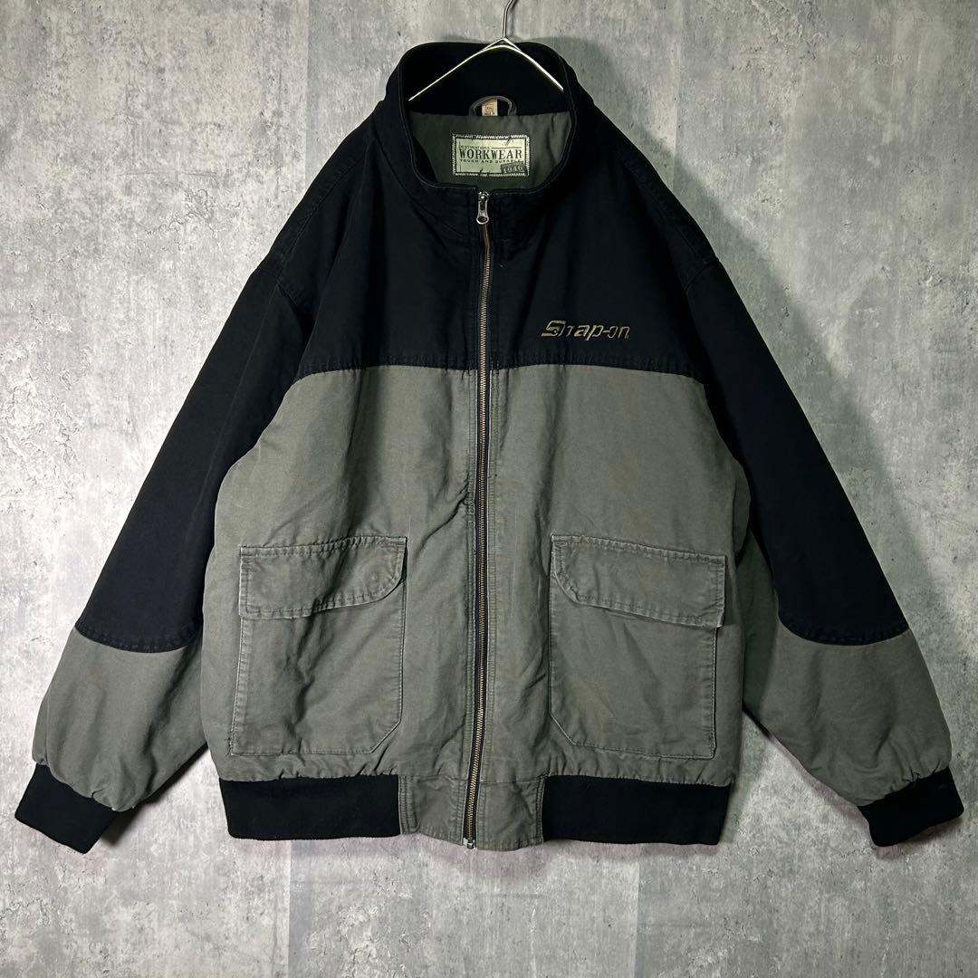 希少 snap on 刺繍ロゴ ブルゾン ワークジャケット 黒 グレー 中綿