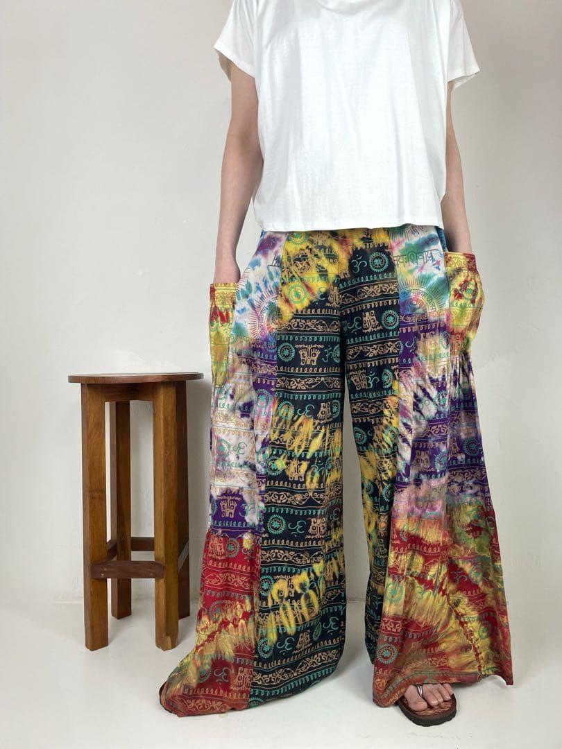 専用です！　　レーヨンアラジンパンツ　ヒンディー文字　タイダイ染め　F121