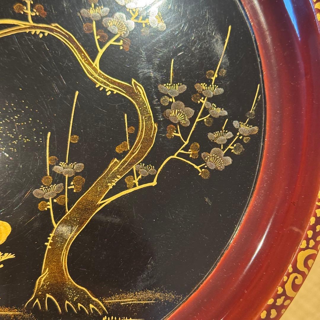 時代漆器 梨地 研ぎ出し梅蒔絵 丸盆 木製漆器 茶懐石道具 / 輪島塗