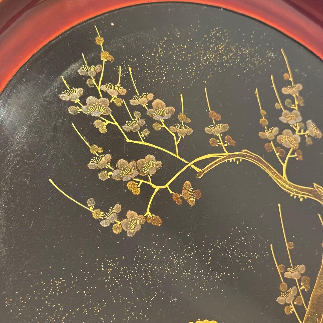 時代漆器 梨地 研ぎ出し梅蒔絵 丸盆 木製漆器 茶懐石道具 / 輪島塗