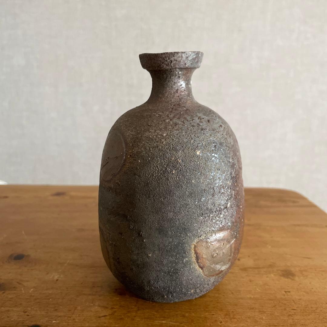 堀江英城 酒器　備前 牡丹餅 徳利　花瓶　一輪挿し　共箱