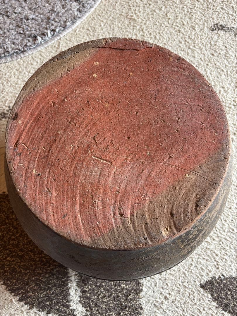 丹波焼　灰釉印花文甕　水差し花生け　骨董品アンティーク