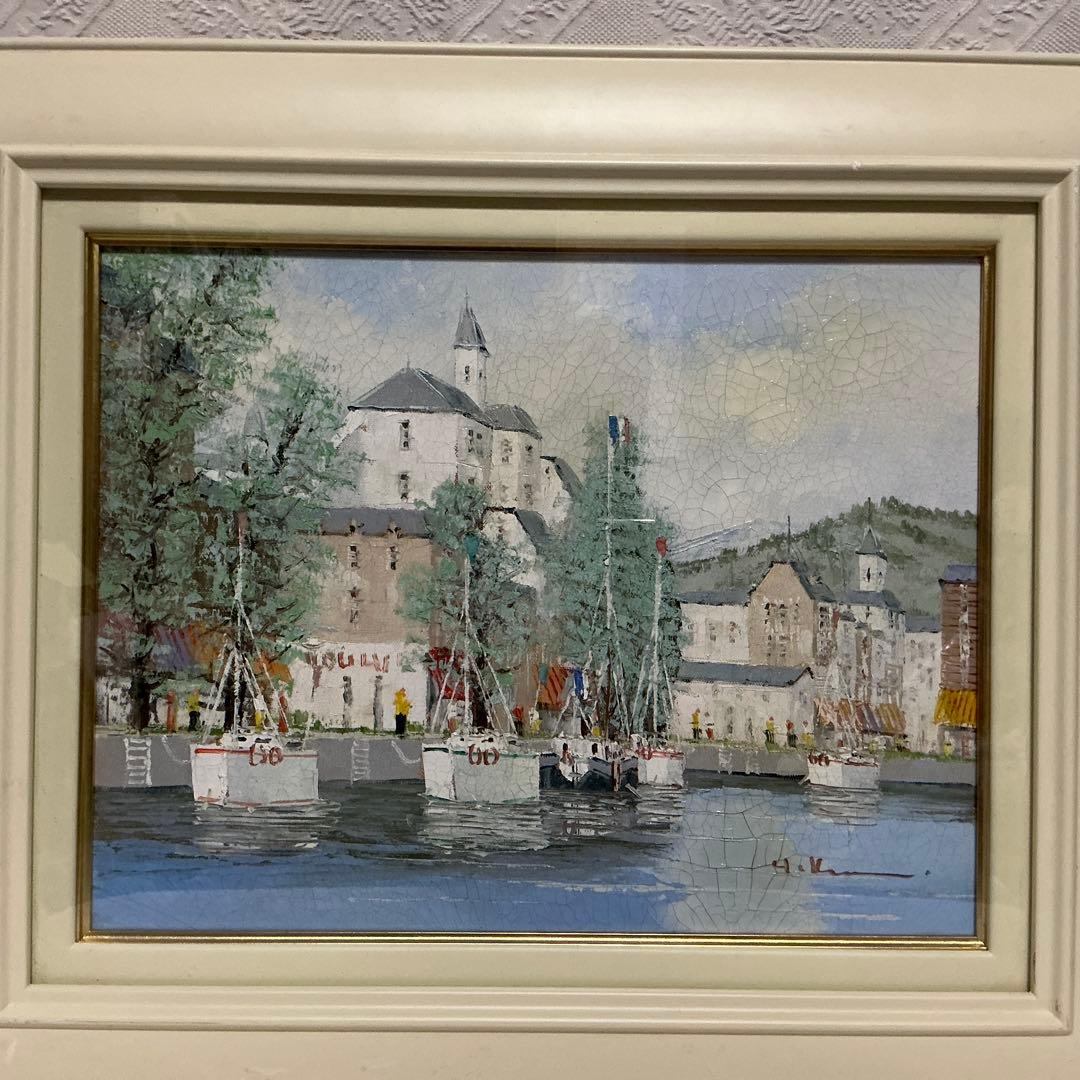 油絵　「オリオ港 」　黒沢久　作品　F6 サイズ 肉筆 油絵 油彩額装作品