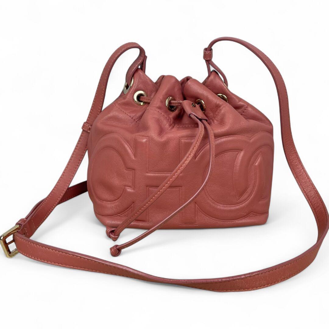 美品　ジミーチュウ　ジュノ　ショルダーバッグ 巾着　ローズウッド レザー