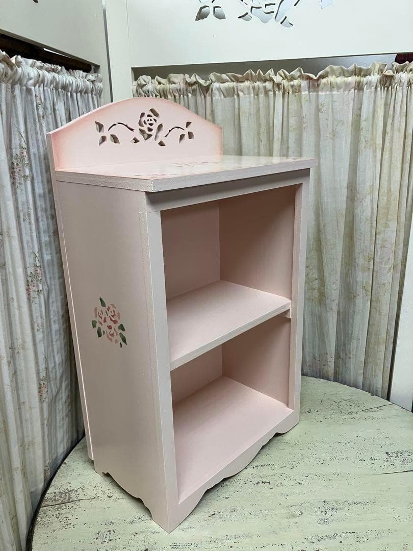 &ねこ大好きさん専用纏め　薔薇のカット&ステンシルピンクの木製2段とスリムラック