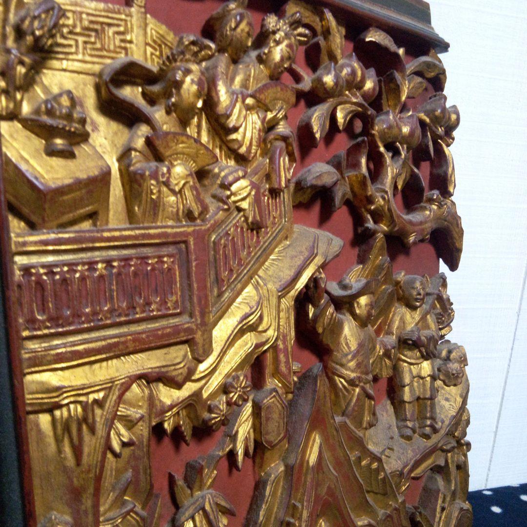 中国　浮き彫り　木彫