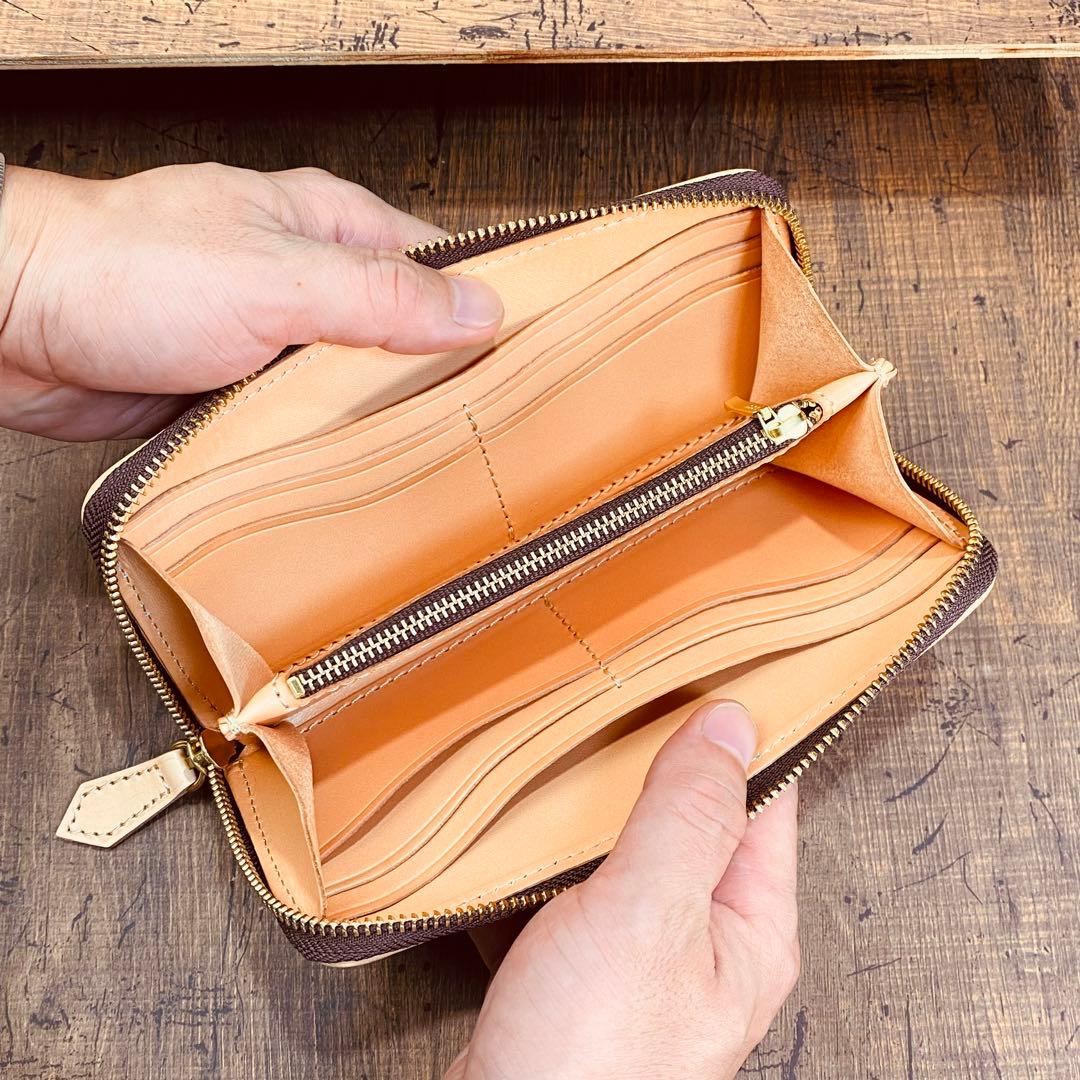 ナチュラルタンレザー ヌメ革 ラウンドファスナー メンズ財布 長財布 本革