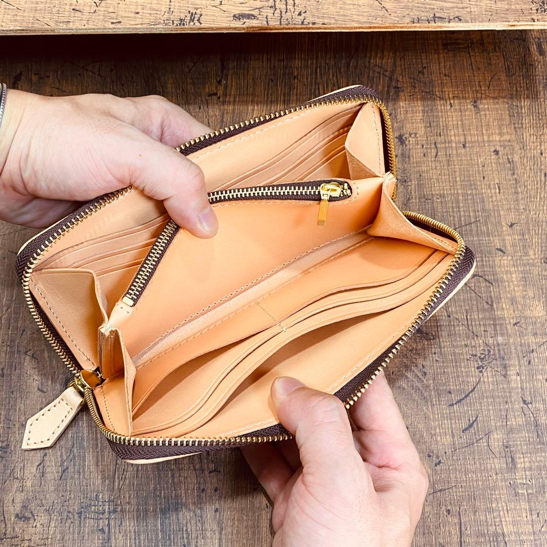 ナチュラルタンレザー ヌメ革 ラウンドファスナー メンズ財布 長財布 本革