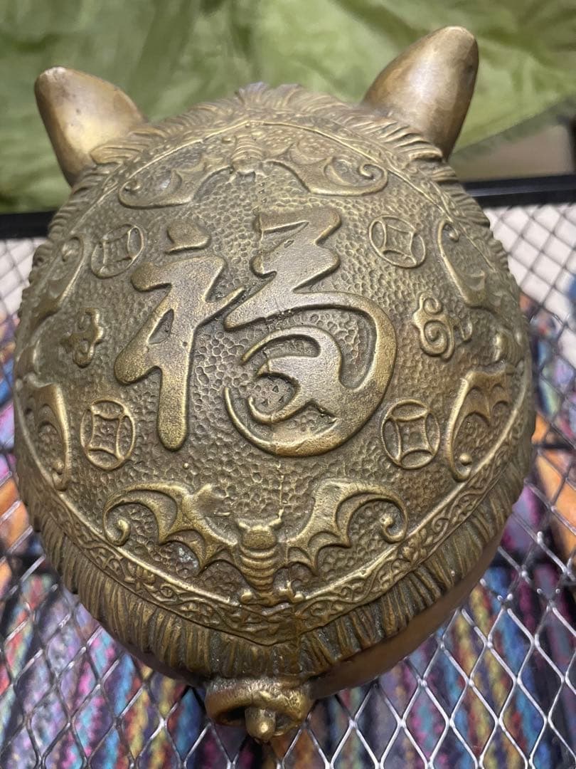 真鍮製 豚の置物 福の文字入り オブジェ