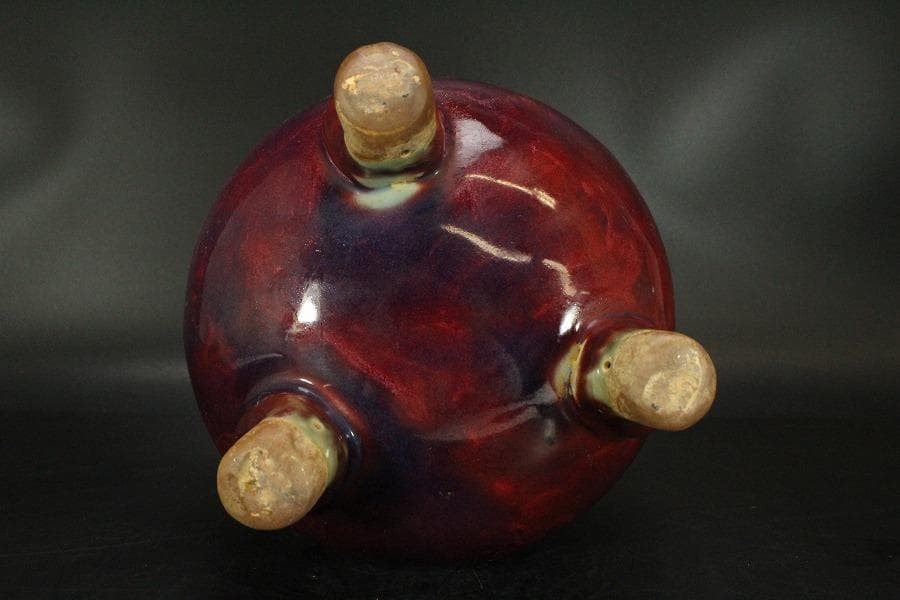 中国美術 鈞窯 紫斑釉 三足 双耳 香炉 高33.5cm(LC121)