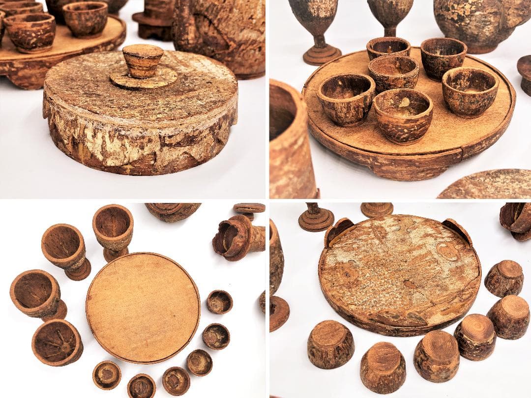 【 シナモン木彫茶器 】 １８世紀セイロン　オランダ商船　伝世収蔵品