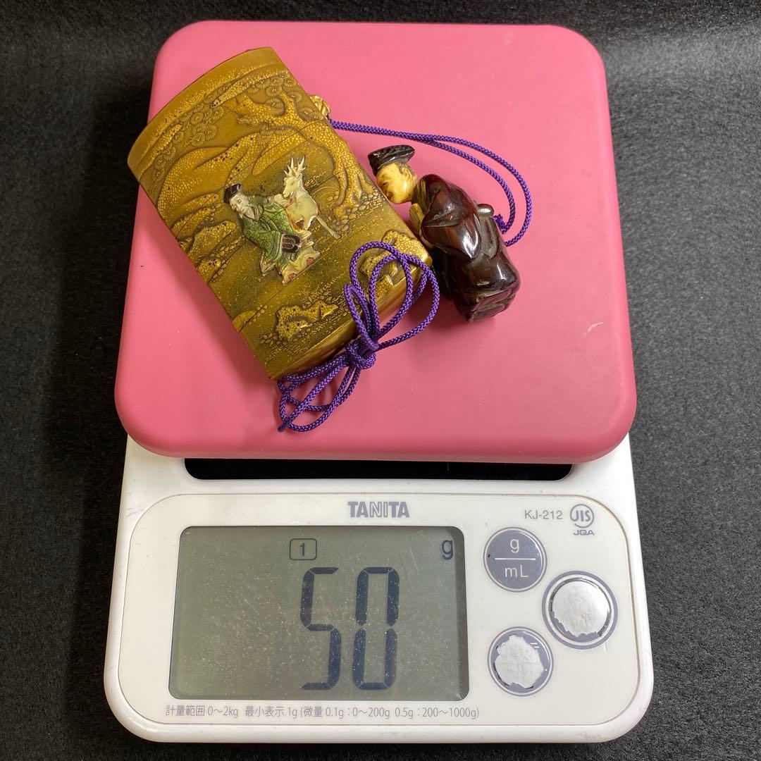 専用　芝山　鹿寿老　蒔絵印籠根付　50g 東Y7-0213☆2Fチヒエ