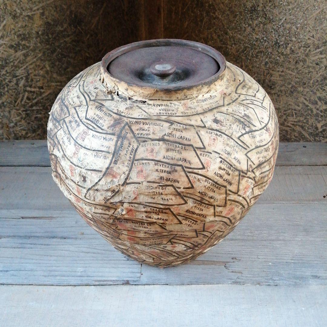 常滑焼　貿易票貼茶壺　27cm　明治～昭和初期