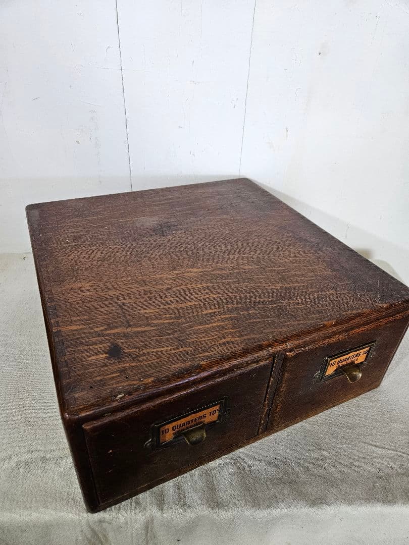 USアンティーク 木製のファイルキャビネット カードホルダー 卓上 書斎 引出し