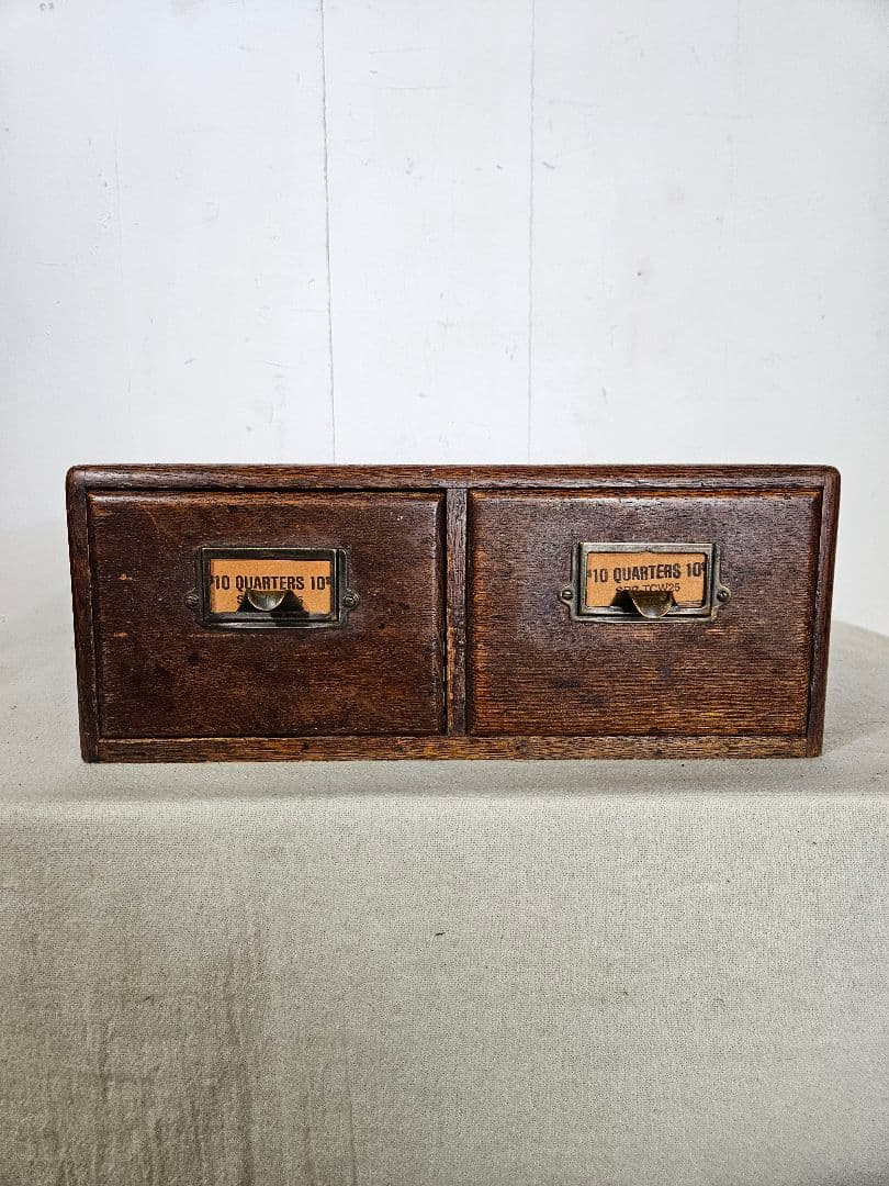 USアンティーク 木製のファイルキャビネット カードホルダー 卓上 書斎 引出し