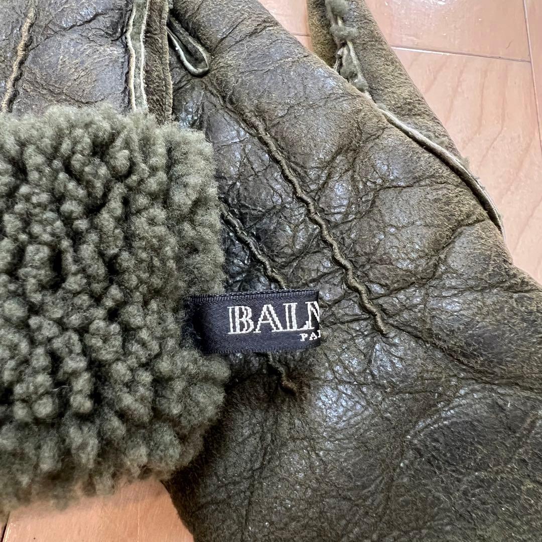 BALMAIN 14AW ムートン グローブ 手袋 レザー カーキ