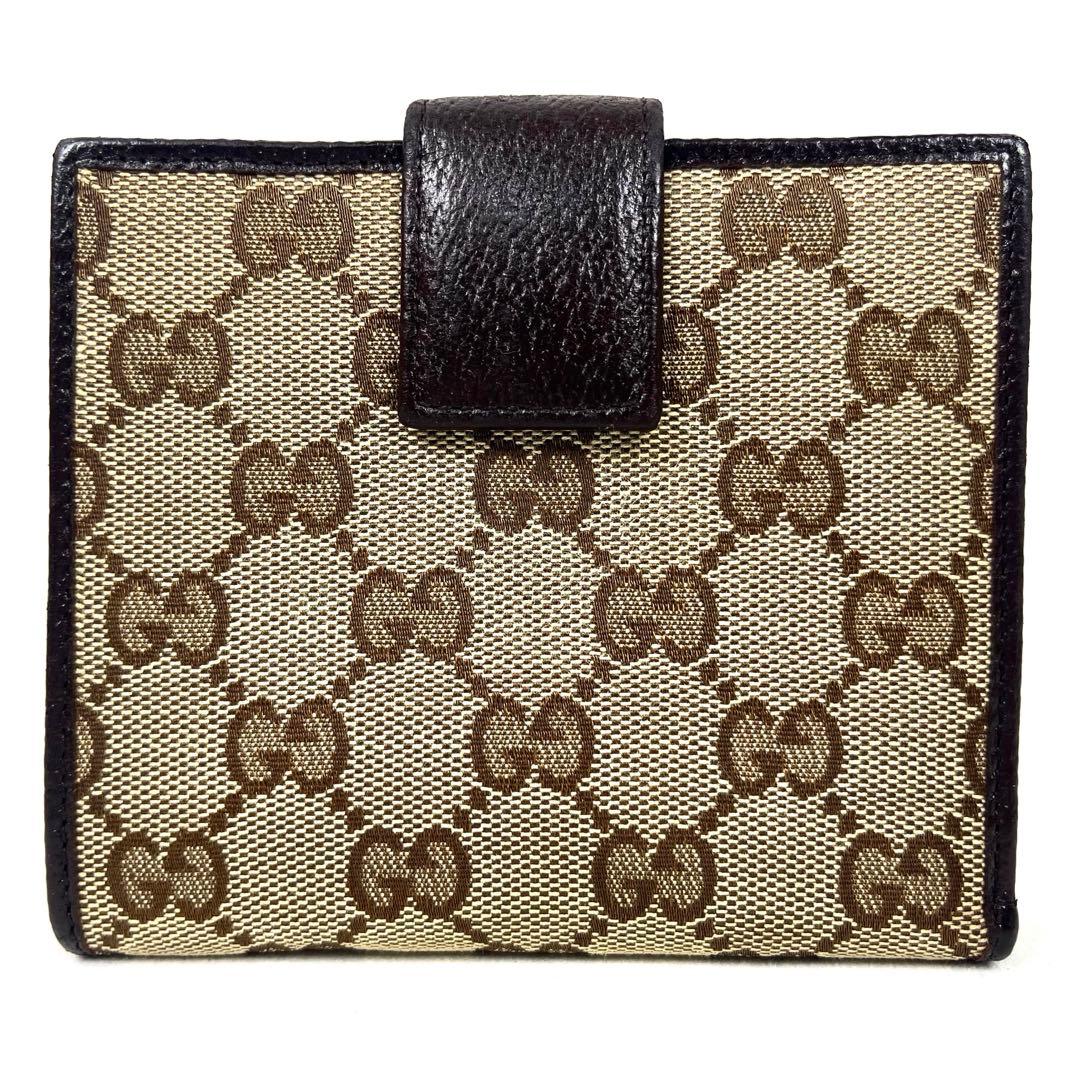 グッチ　折り財布　ロゴプレート　GGキャンバス　スクエア　コンパクト　レザー　美