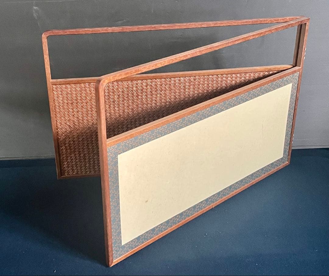 「祖」 網代 独楽繋ぎ 両面使い 上透かし 桑縁 風炉先屏風 （1118①）