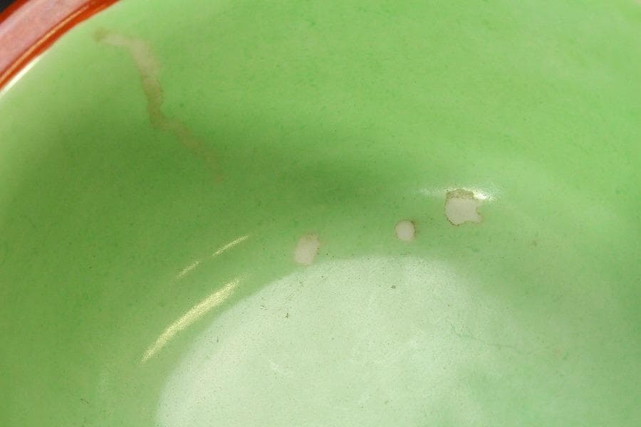 中国美術 粉彩 花鳥紋 珊瑚釉 遊高台 洗 φ14cm 光緒年製(LC255)