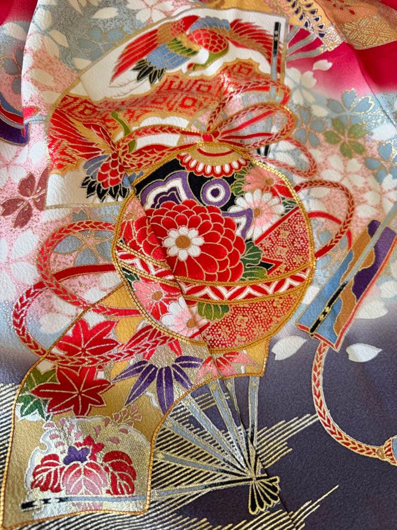 七五三に★正絹縮緬檜扇に鈴　七歳着物セット