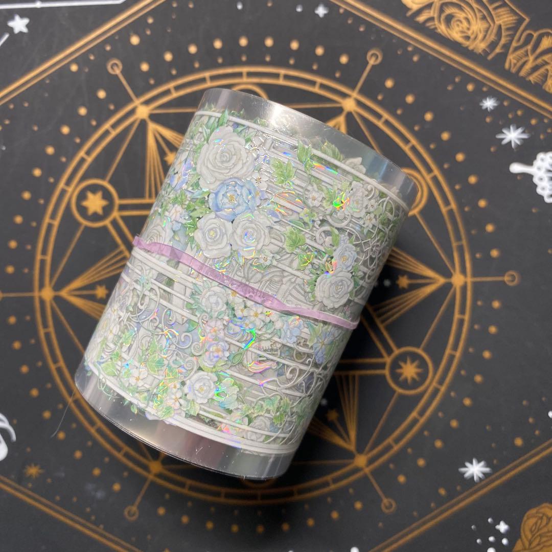 【9189】海外　マステ中古巻　貝殻光マスキングテープ　お花　ガーデン　残量多め