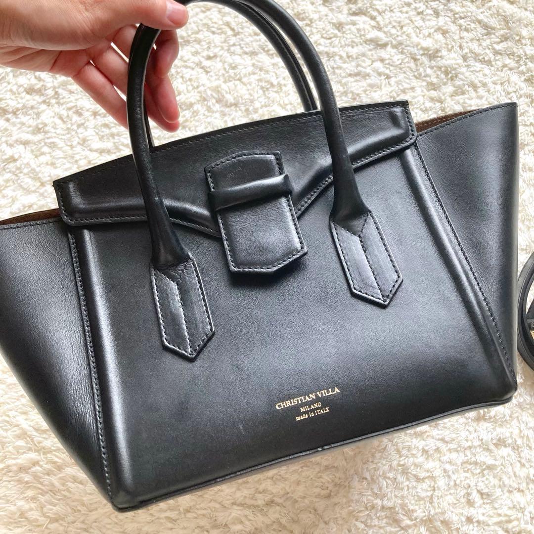 定価42,900円 クリスチャンヴィラ フラップ ハンドバッグ トートバッグ 黒