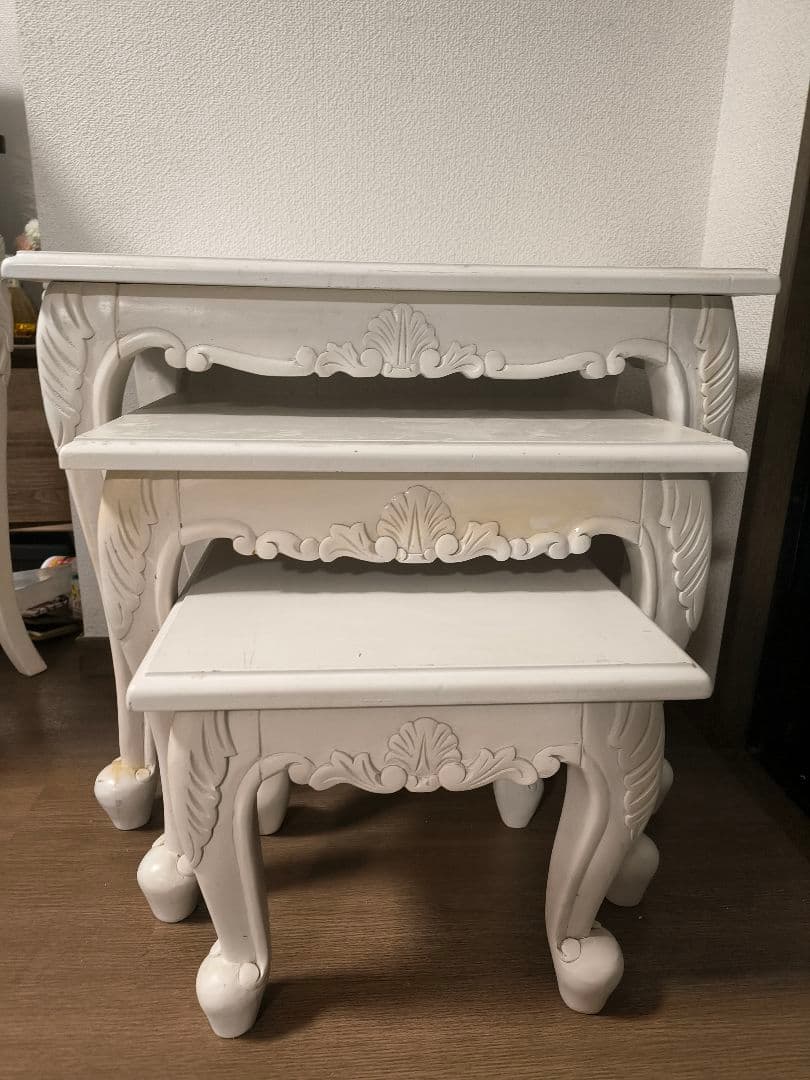 【5/15まで値下】ネストテーブル　ロココ調　猫足　三点セット　アンティーク　姫