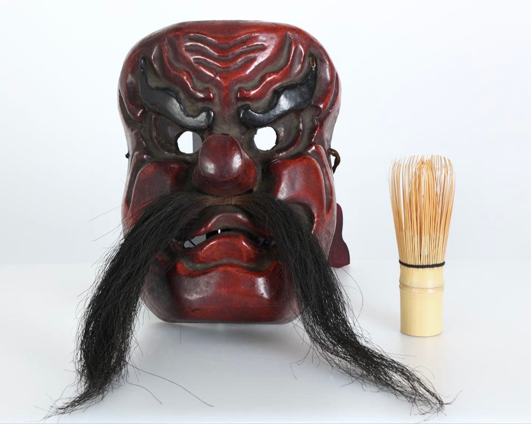 木彫神楽面 小天狗 赤天狗 古面 縁起物 魔除け 能面 狂言面 古美術 骨董品