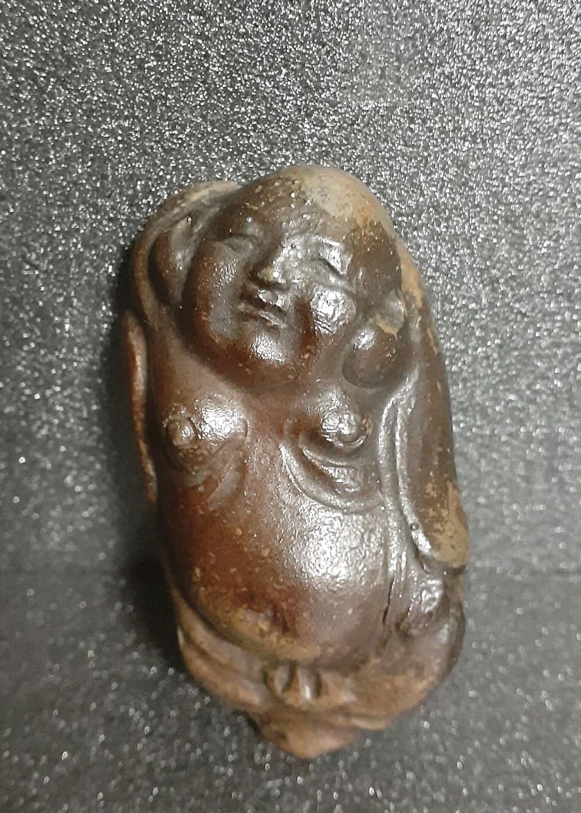 桃山時代　古備前　寝布袋　香合　岡田宗叡鑑定箱　茶道具　茶器　香道具