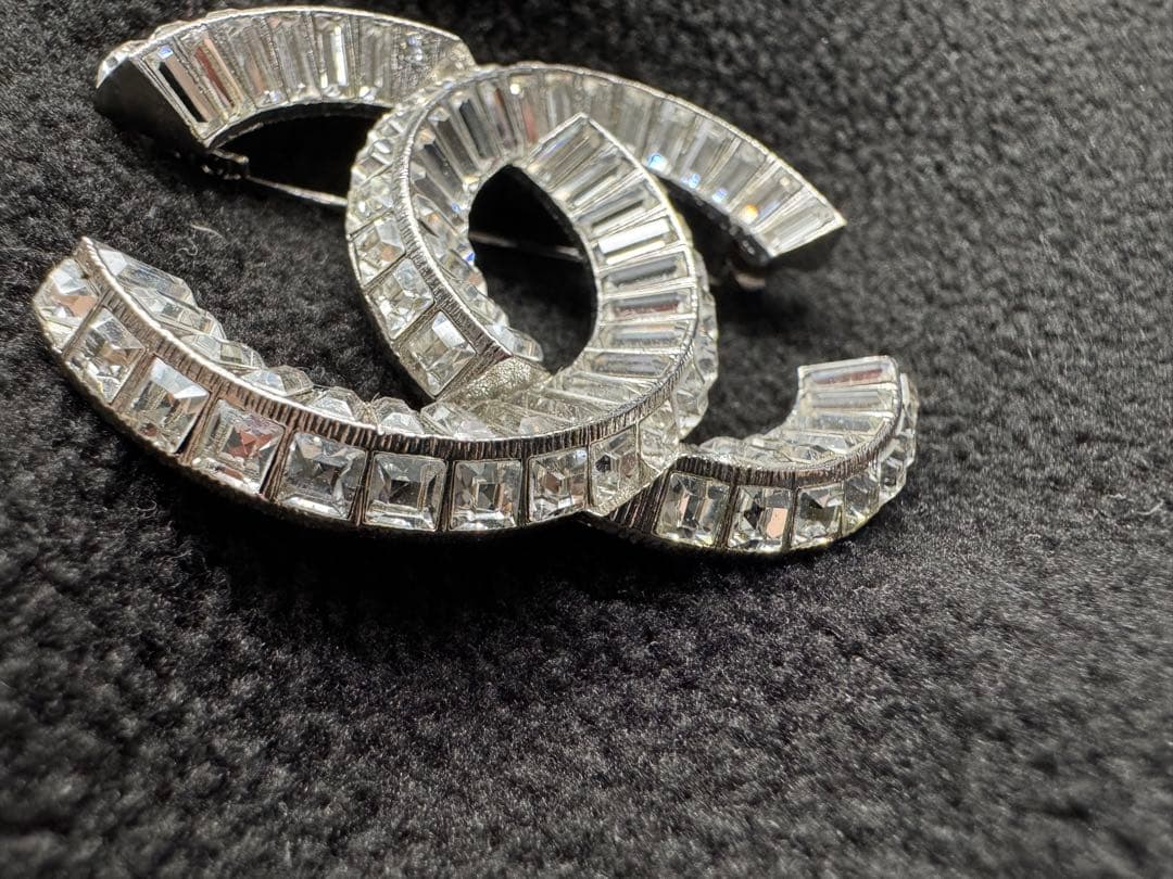 CHANEL ココマーク ブローチ ラインストーン バゲットストーン シルバー