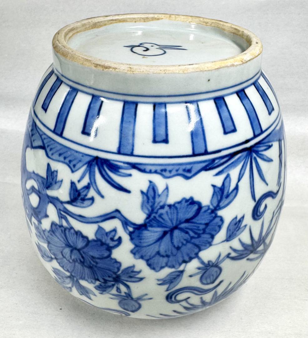 明時代 古染付 兎款 鳳凰花鳥竹紋壷 呉須青花 唐物中国古玩 WWTT320