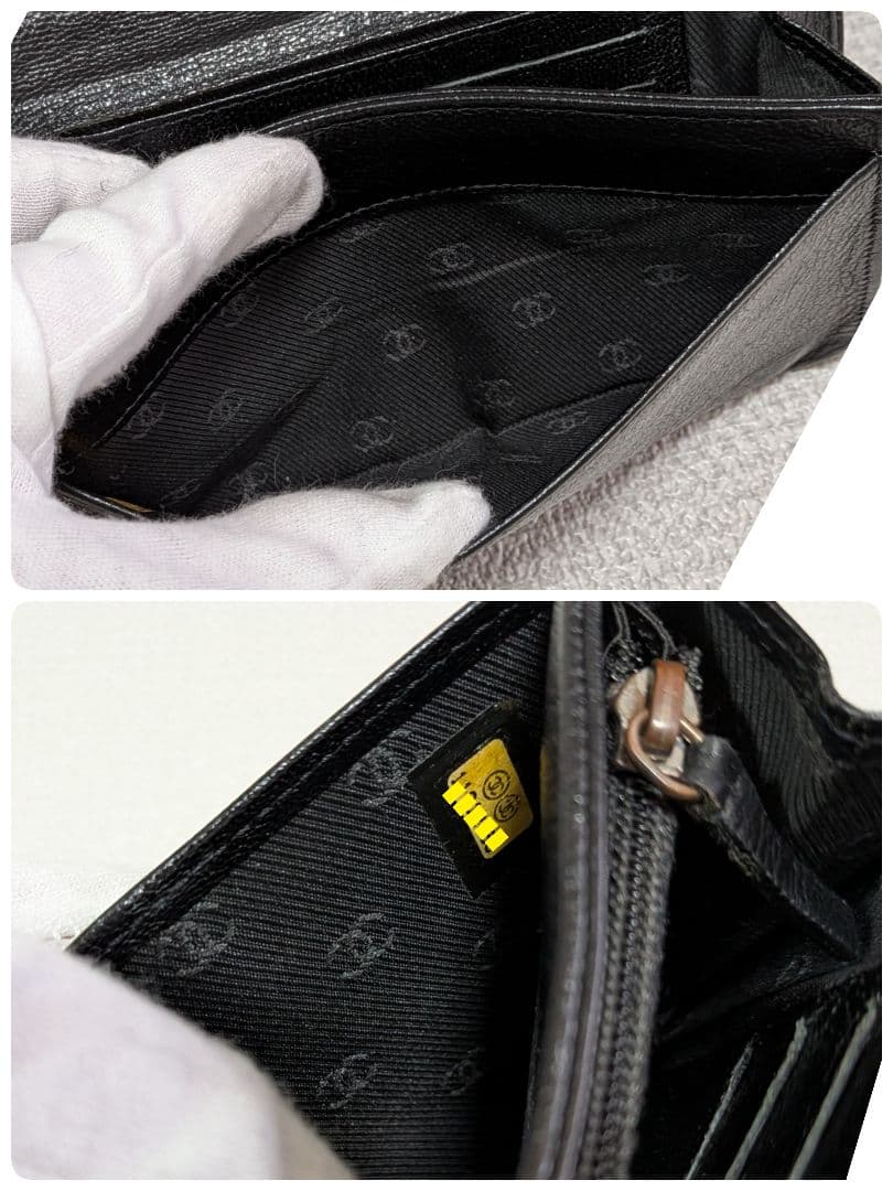 シャネル　ミニ財布　シルバーココ　カーフスキン 黒　ショルダー　カードケース