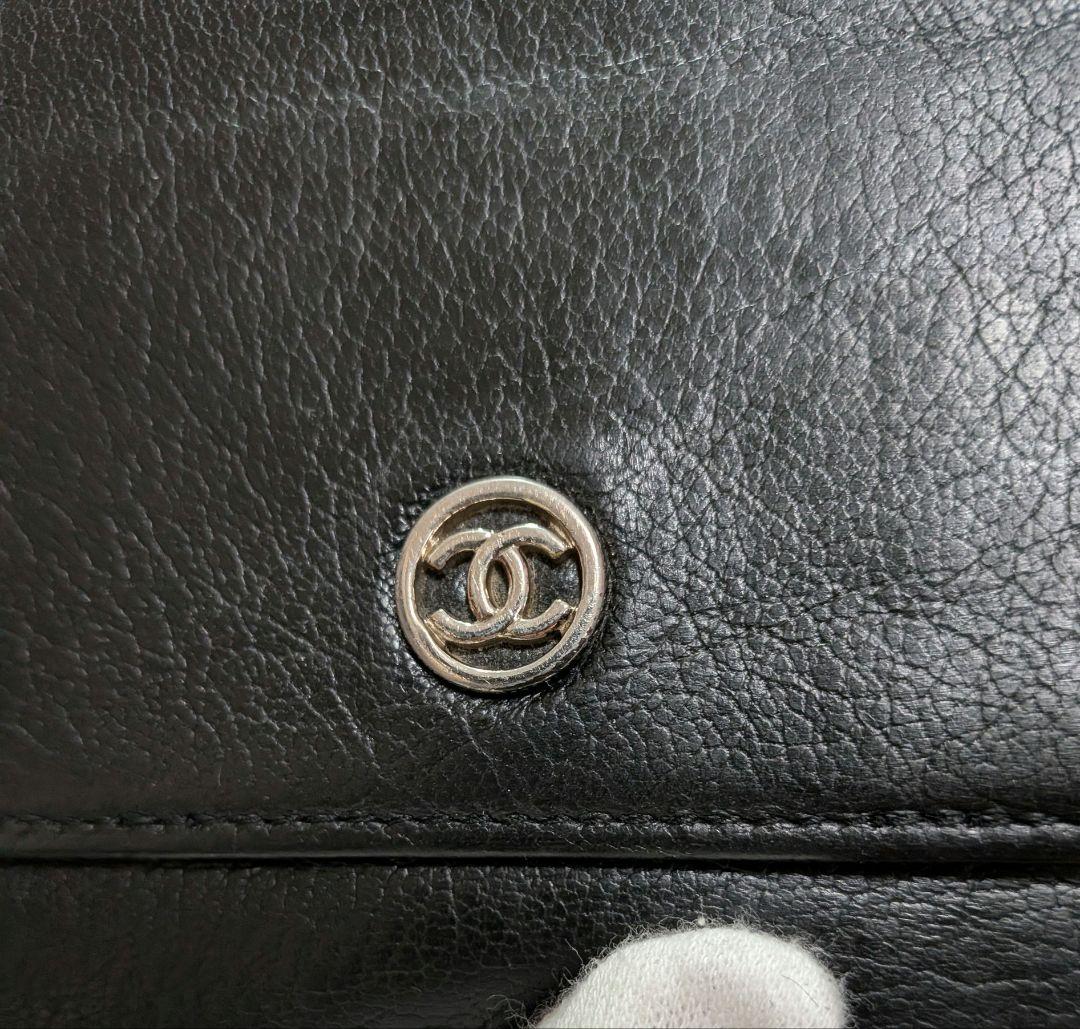 シャネル　ミニ財布　シルバーココ　カーフスキン 黒　ショルダー　カードケース