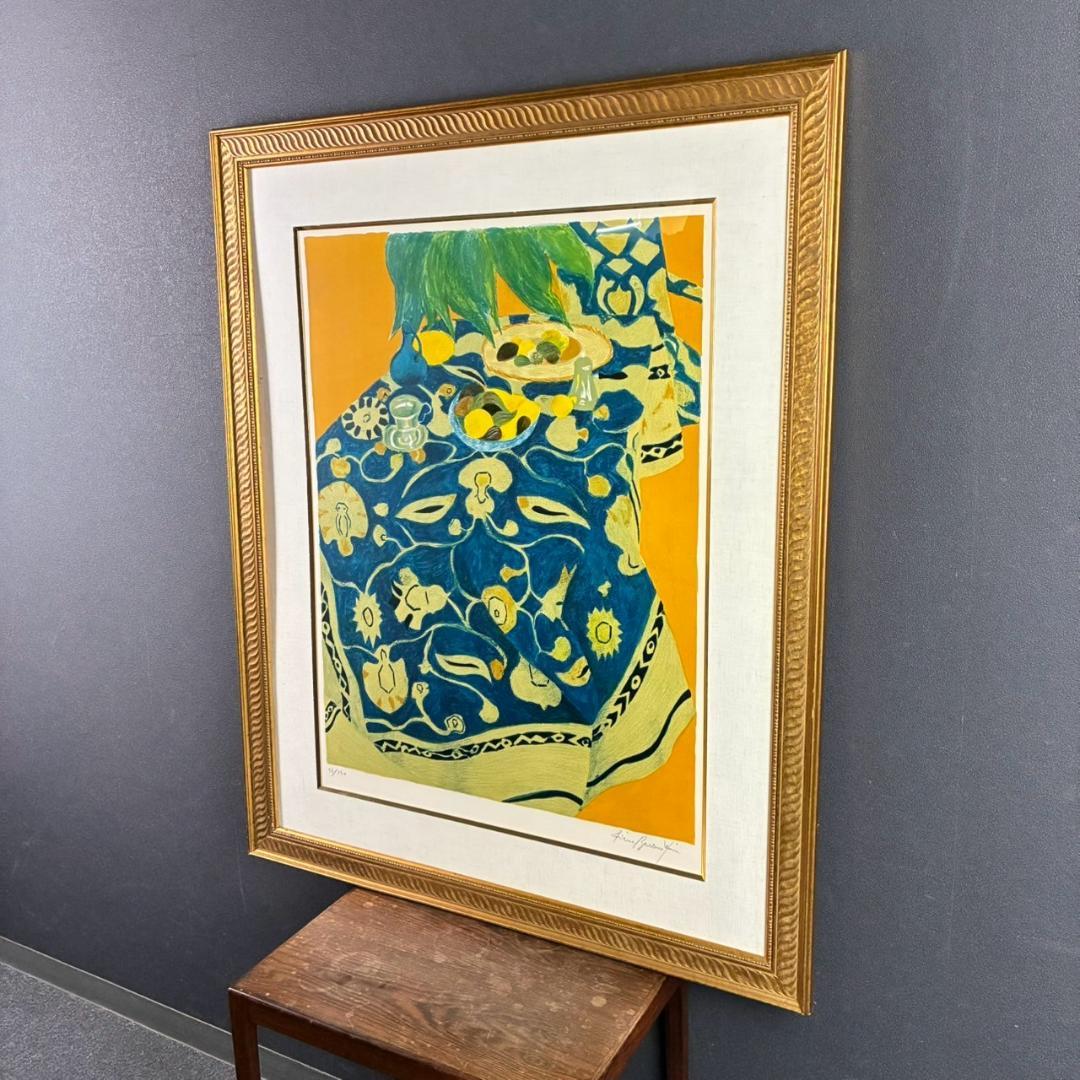 ピエール・ボンコンパン「テーブルクロスの静物」リトグラフ 大作 直筆サイン入り