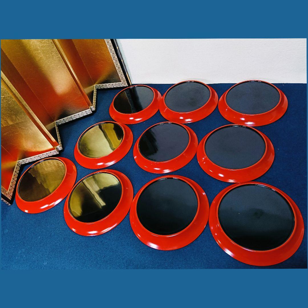 AN14 時代物 木製朱漆塗り 菓子皿 10客 懐石 会席 茶道具