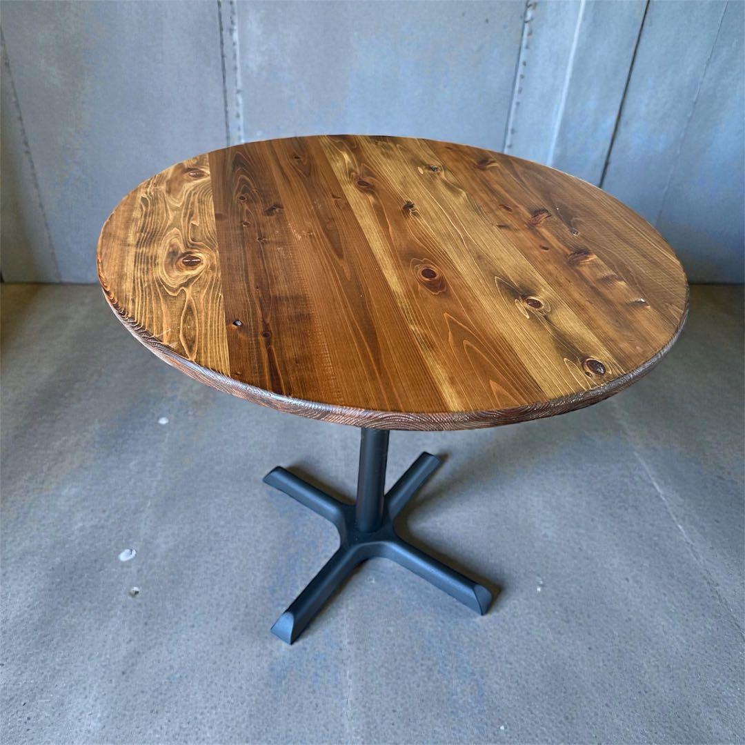 丸テーブル　机　リビング　ダーク　アイアン　カフェ　天然木　無垢材