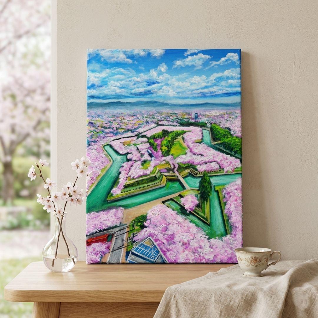 油絵 油彩 油彩画 絵 絵画【五稜郭の春】